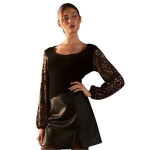 Blank London Sequin-Sleeve Sweater